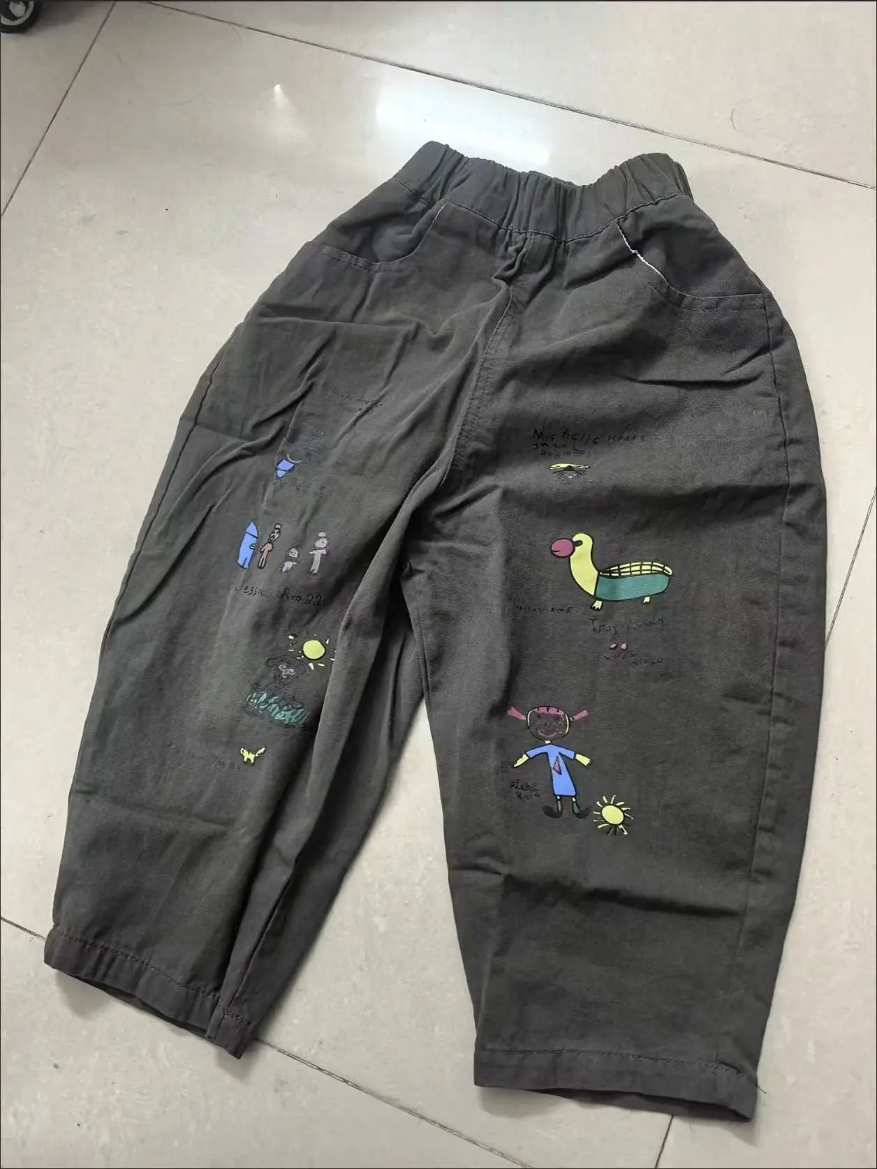 Japão coreano crianças roupas menino crianças moda calças primavera outono bebê bolso tornozelo comprimento solto menina dos desenhos animados calças casuais