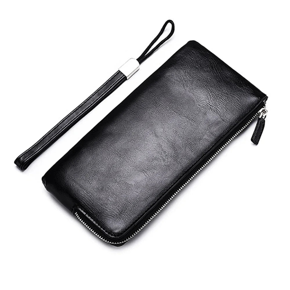 Carteiras clássicas com zíper estilo longo masculino, porta-cartão, grande capacidade, grande para celular, marca de luxo, bolsa masculina, qualidade