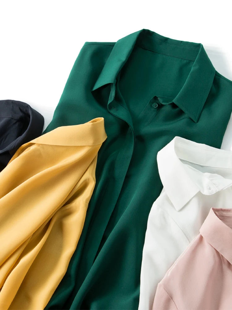 Suyadream camisas femininas de seda 100% seda real sólida manga comprida botão chique blusas 2025 primavera verão escritório senhora topo branco
