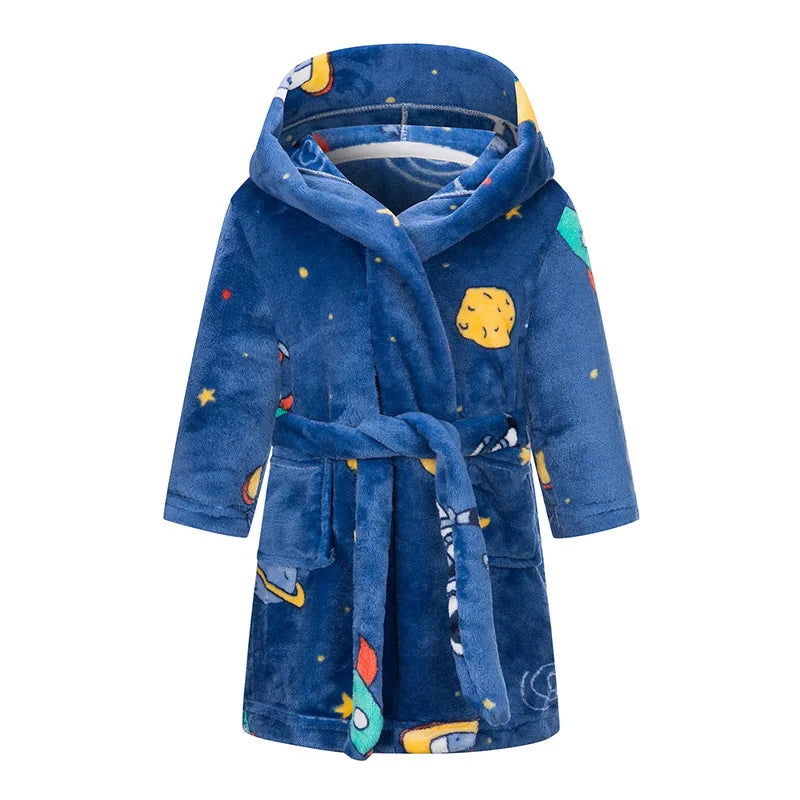Roupão de banho infantil de dinossauro com capuz, pijama de unicórnio de desenho animado para meninos, roupões de banho de lã para meninas, roupa de dormir para bebês