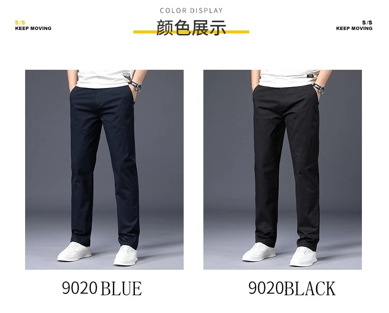 Calças masculinas de algodão casual estiramento calças masculinas homem longo em linha reta alta qualidade 4 cores plus size calça terno 42 44 46