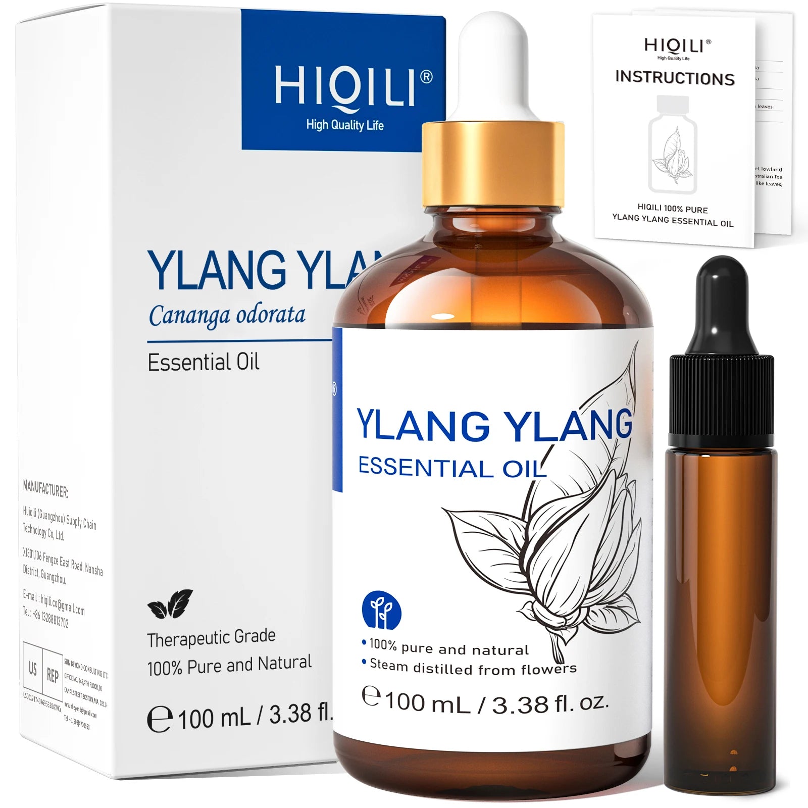 Óleo Essencial HIQILI 100ml com Conta-Gotas, Lavanda, Jasmim, Laranja Doce, Hortelã, Alecrim, Baunilha para Difusor / Umidificador
