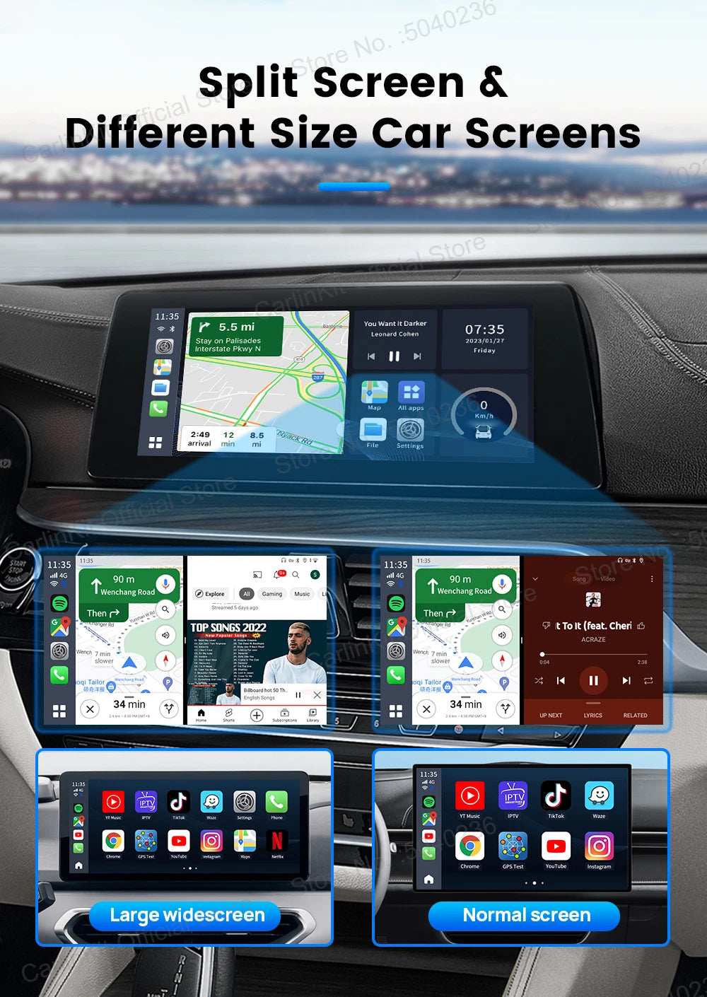 CarlinKit Android 13 LED AI Box Wireless CarPlay Wireless Android Auto Smart Car Multimedia Box Qualcomm 8-Core Chip Cartão SD Expandir para 512 GB Suporte Vídeo Online