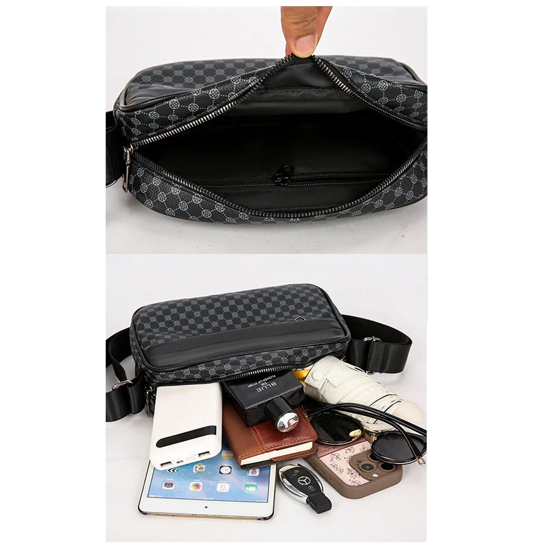 Bolsas de Ombro Casuais e Leves para Homens, Bolsa Mensageiro de Couro PU Macio, Bolsa Transversal Confortável com Alça Larga