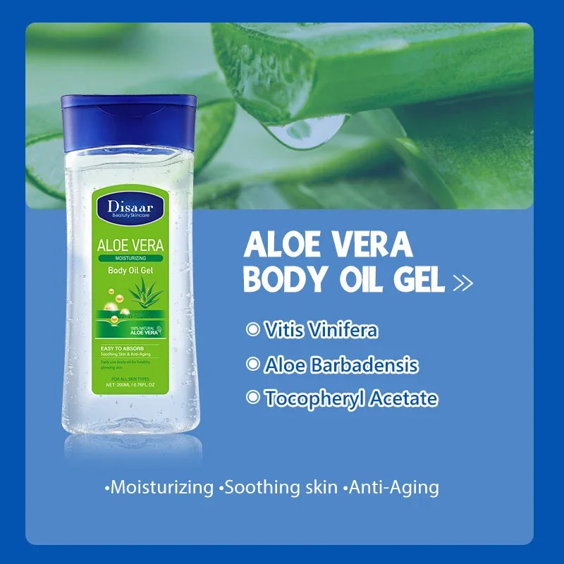 Disaar-Óleo Corporal Extrato de Aloe Vera, Pele Suave, Anti-Rugas, Vitamina C, Óleo Essencial, Hidratante, Pele com Feijão Cacau, 200ml