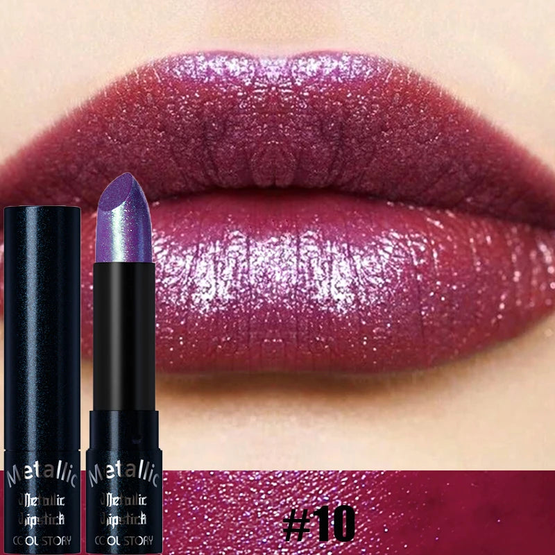 Diamante rosa batom metálico glitter batom à prova dwaterproof água brilhante perolado azul escuro vermelho fosco brilho labial halloween lábios maquiagem