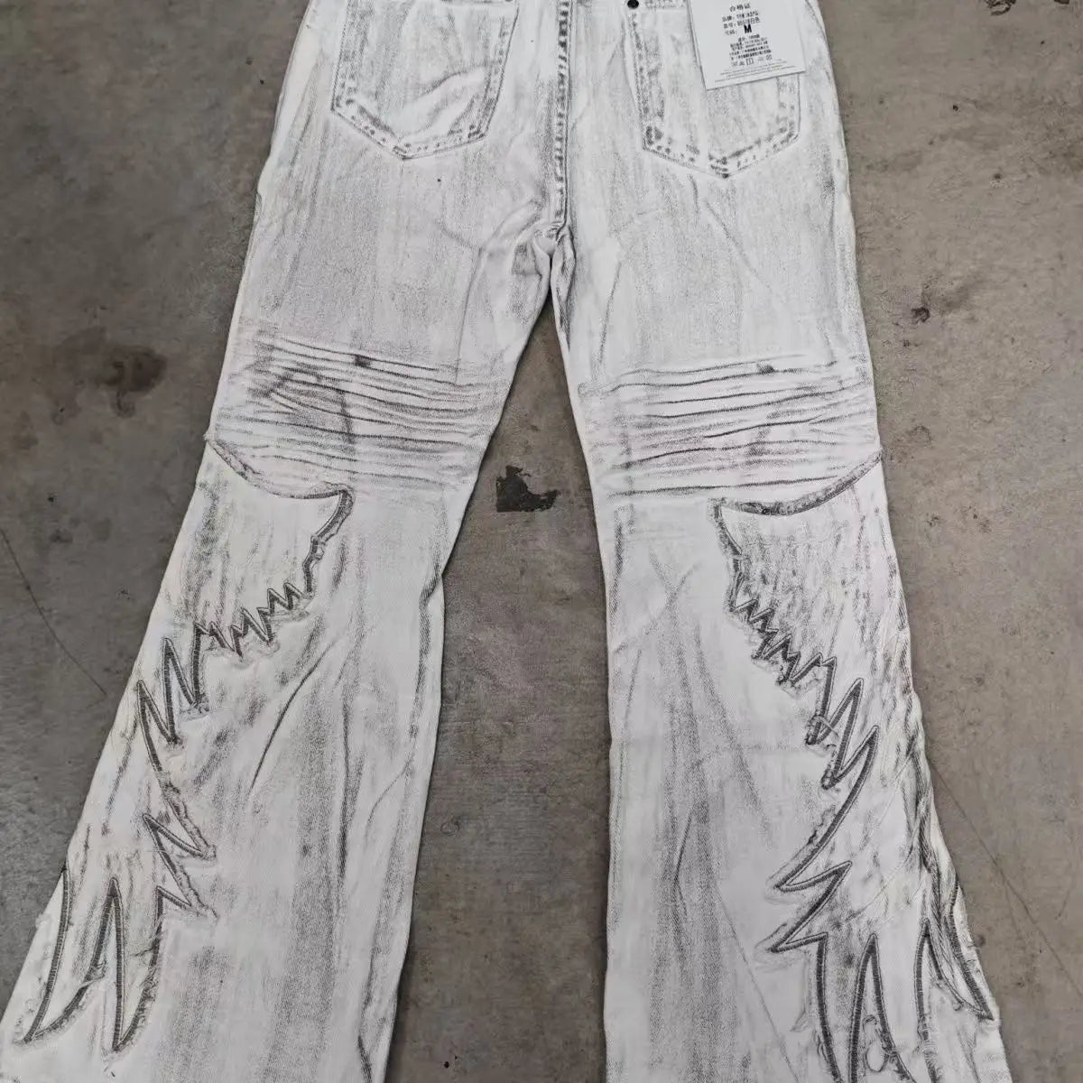 Calças Femininas Americanas Retrô Hot Girl Tie-Dye de Cintura Alta Boca de Sino Slim Rasgadas Novas de Outono e Inverno Lavadas Casuais