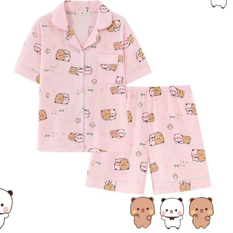 Kawaii anime bubu dudu conjunto de pijama macio e confortável homem mulher pijamas algodão solto pijama terno solto roupas para casa presente aniversário