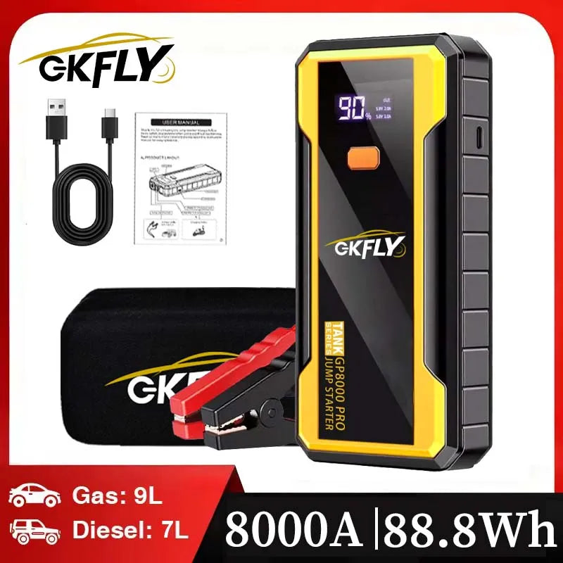 GKFLY 4000A/8000A Iniciador de Carro 12V, Banco de Energia Portátil, Dispositivo de Partida, Auxiliar de Bateria para Carros a Gasolina/Diesel 5L/3L