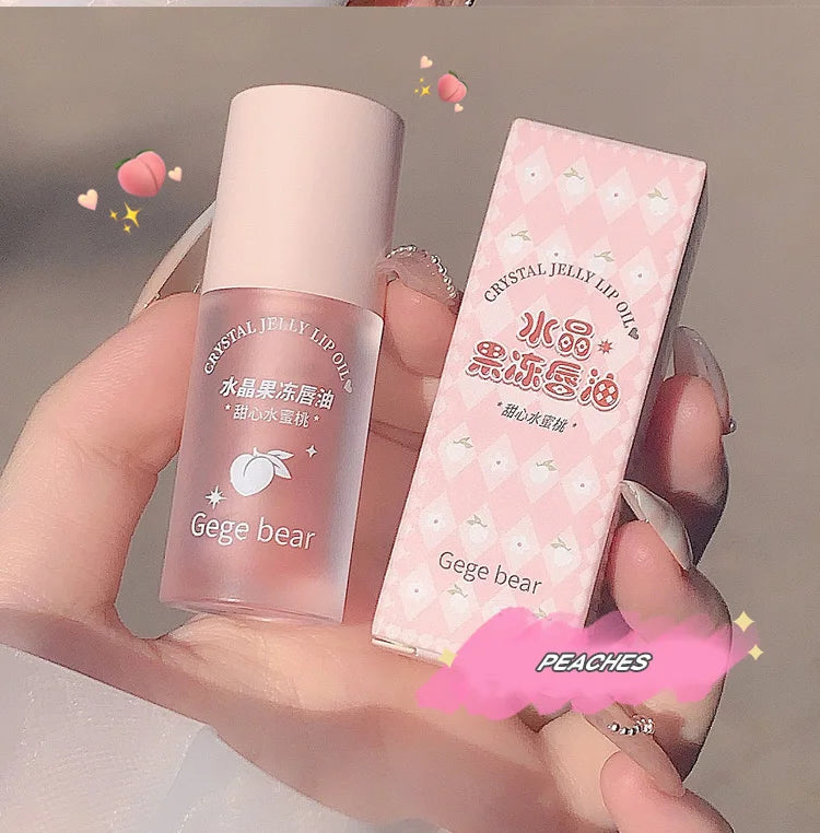 Óleo Labial Gege Bear Crystal Jelly Fruit com Pêssego, Uva e Abacate, Hidratante, Nutritivo e Clareador de Linhas Labiais