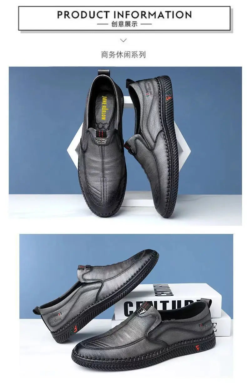 Homens mocassins de couro do plutônio antiderrapante andando apartamentos respirável ao ar livre deslizamento em sapatos casuais para trabalho masculino escritório condução sneakers2