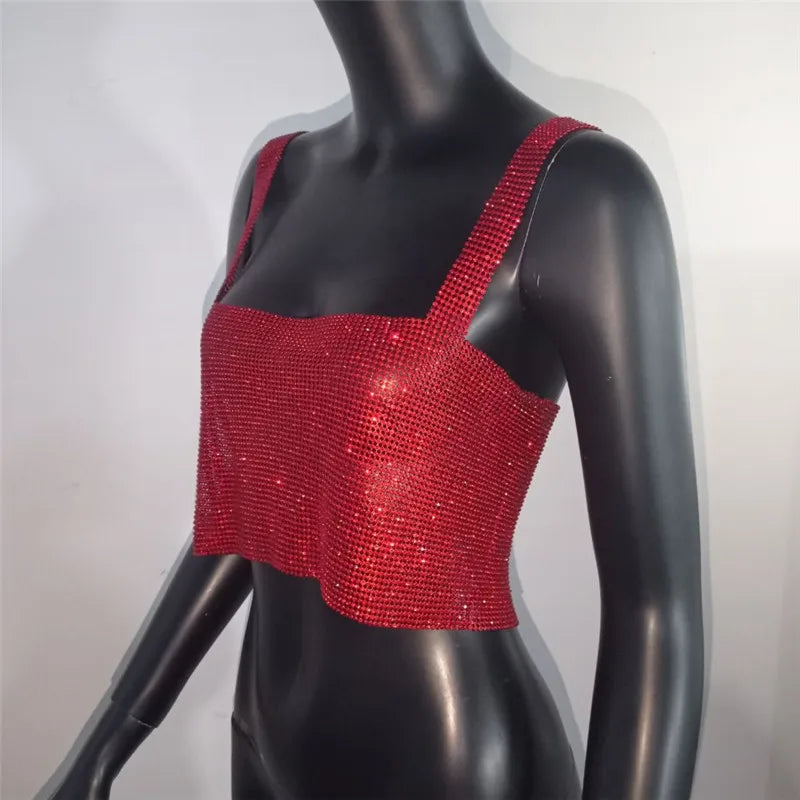 2025 glitter boate sem costas strass regata feminina sexy metal cristal diamantes lantejoulas noite clube festa wear topo de colheita
