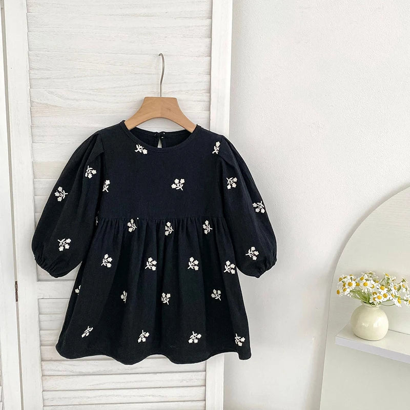 2026 nova primavera meninas vestido de princesa crianças estilo coreano bordado roupas 2-6yrs manga comprida algodão crianças vestido de festa