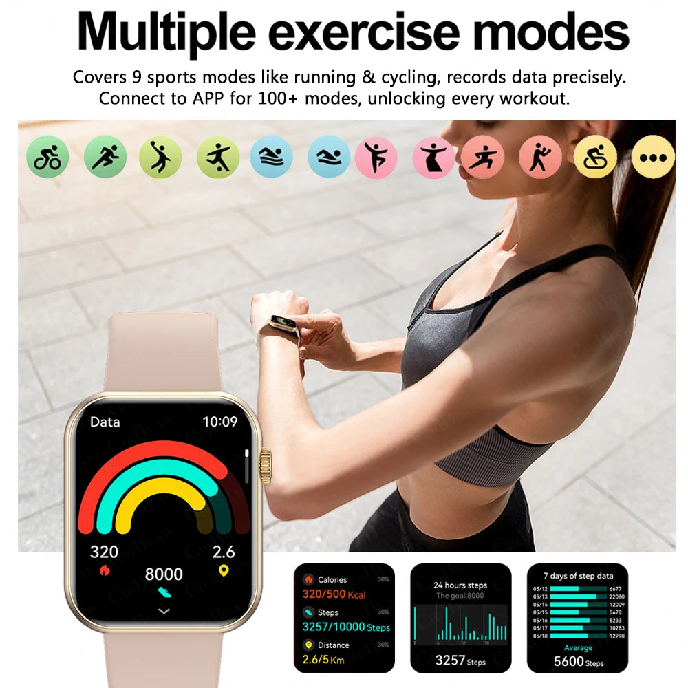 2025 novo relógio inteligente tela de toque completa bluetooth chamada ai voz freqüência cardíaca relógios à prova dwaterproof água pulseira esportiva smartwatch feminino