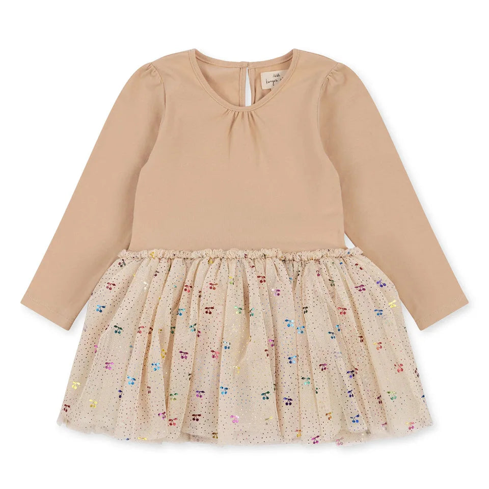 Verão ks bebê meninas cereja malha vestido crianças roupas meninas vestidos de princesa saias festa de natal manga longa vestidos