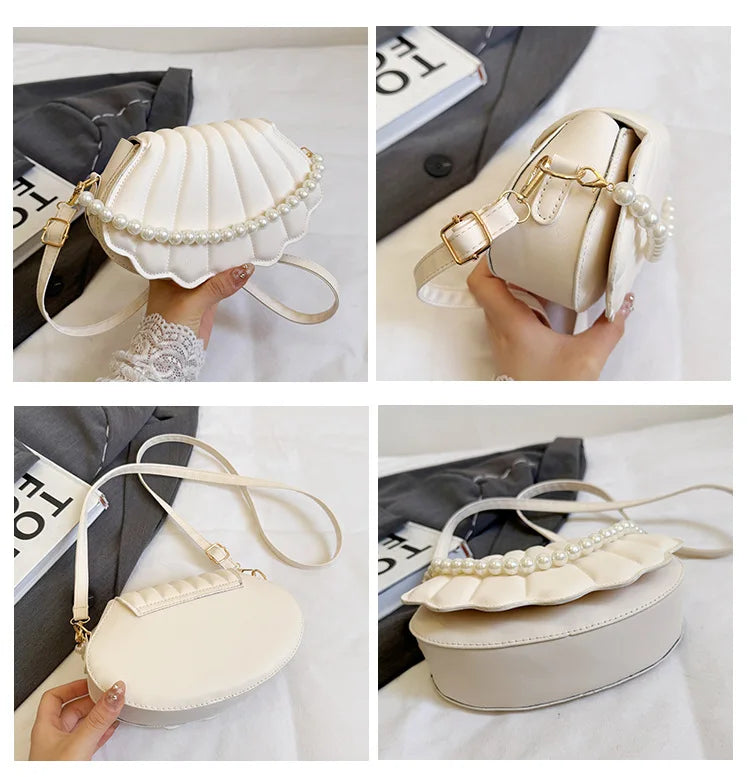 Francês pérola corrente bolsa feminina concha moda bolsa de ombro couro do plutônio bolsa embreagem novidade sólido chique hobo saco pequena mochila