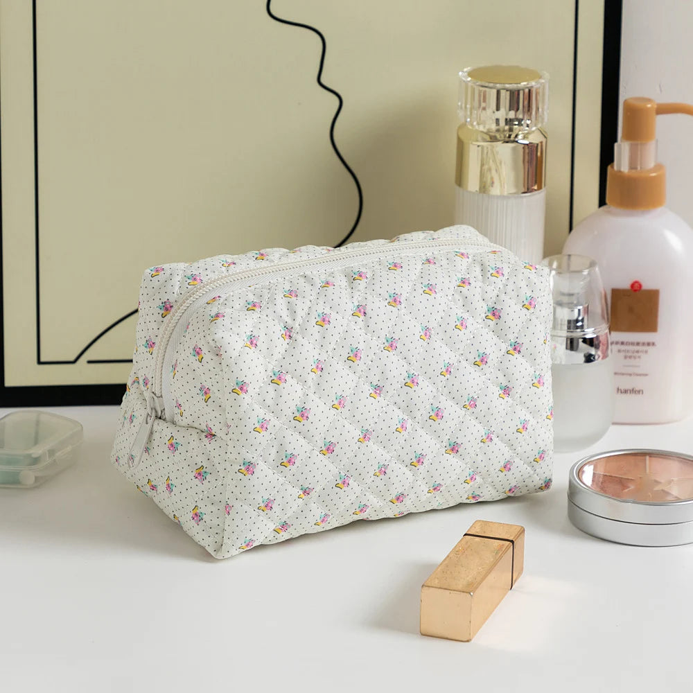 Sacos de maquiagem florais acolchoados com zíper bonito impressão flor organizador de armazenamento acessório de maquiagem saco de higiene pessoal grande saco de cosméticos feminino