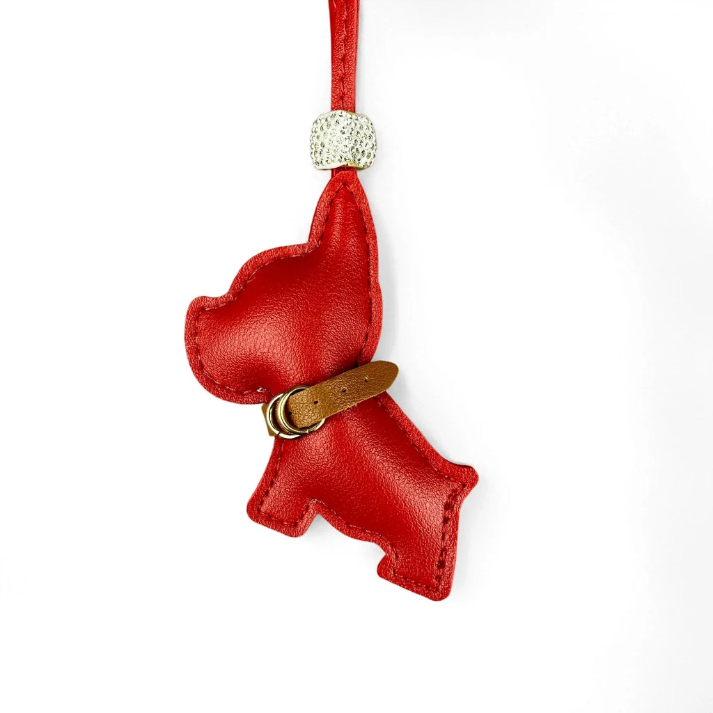 Pingente de Bolsa de Bulldog Francês em Couro PU Artesanal, Acessório de Bolsa de Cachorrinho Fofo com Miçangas de Strass e Coleira Estilosa, Presente Único