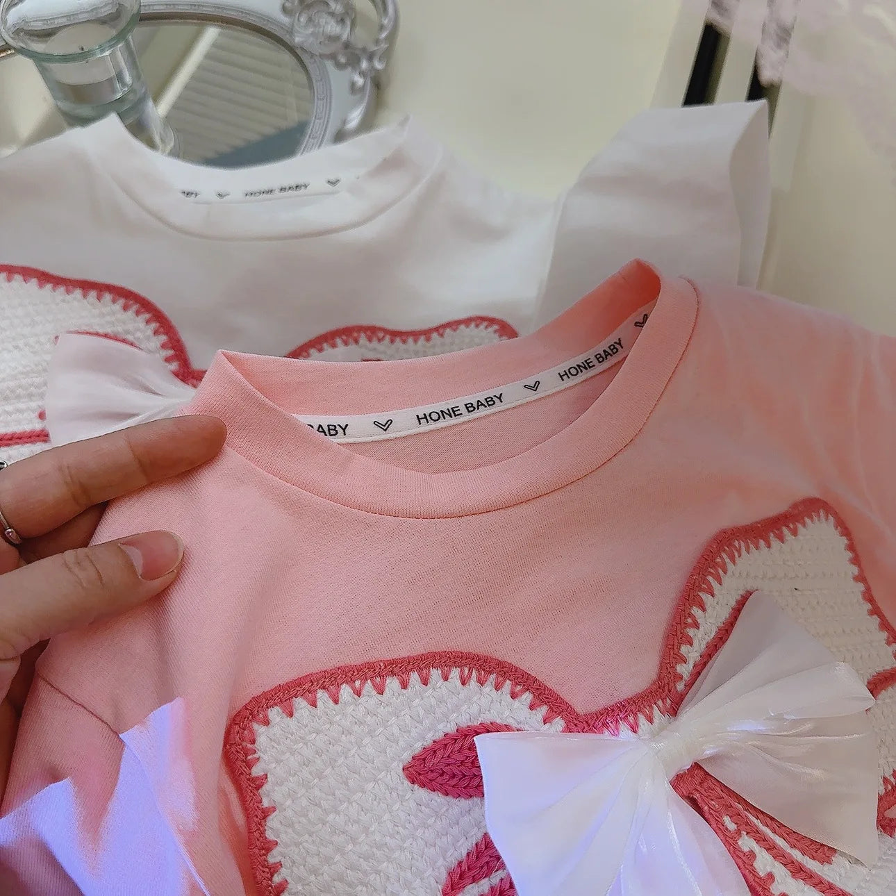 Conjunto de roupas de camiseta rosa para crianças, meninas, verão, saia de renda, pulôver, doce, bebê, lolita, conjunto de vestido, 1-8 anos, roupas infantis, estilo coreano