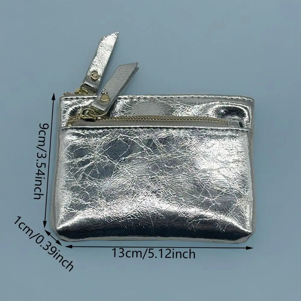 Porta-moedas de Couro Portátil com Zíper Duplo, Bolsa de Armazenamento Fofa, Suporte Multifuncional para Cartões de Crédito e Dinheiro