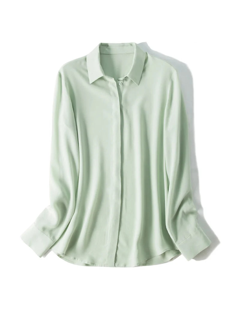 Suyadream camisas femininas de seda 100% seda real sólida manga comprida botão chique blusas 2025 primavera verão escritório senhora topo branco