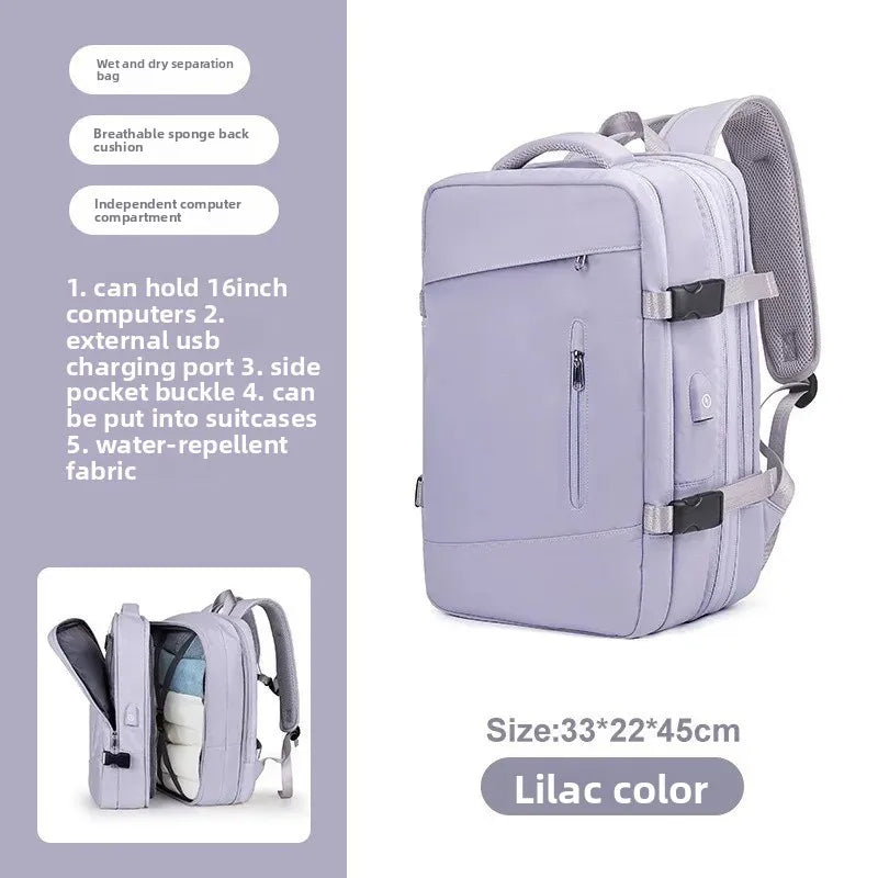Mochila de viagem expansível de grande capacidade, bolsa de ombro dupla para viagens de negócios, montanhismo e transporte de computador