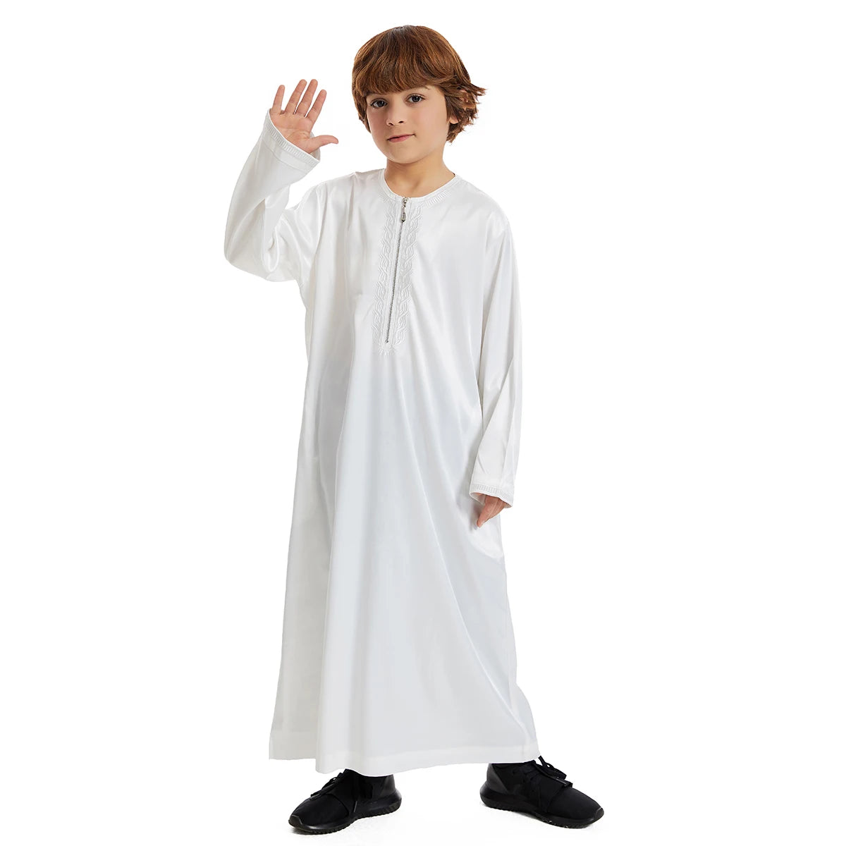 Crianças muçulmanas Abaya Ramadan Jubba Prayer Thobe, vestido longo islâmico para crianças, vestido com o pescoço para meninos, Kaftan Dubai e árabe