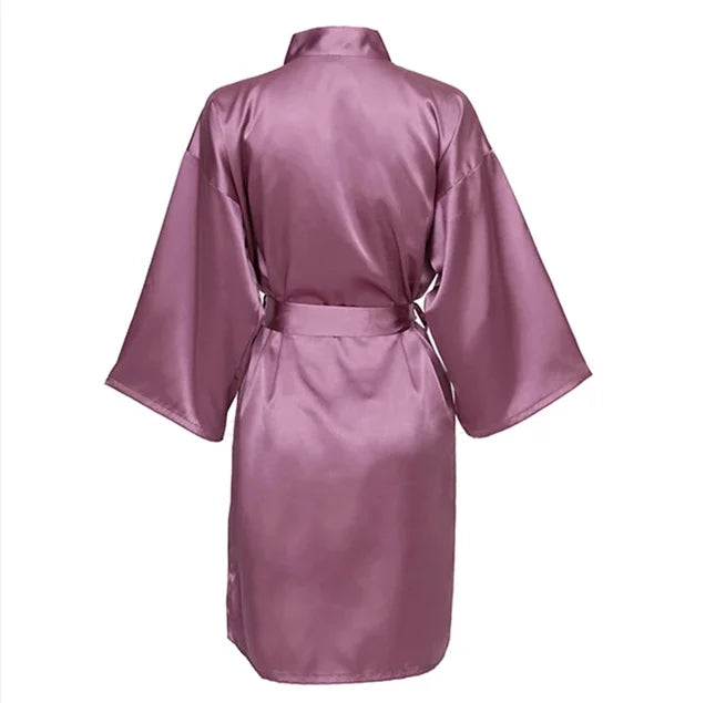 Robe noturno de cetim sólido, roupão elegante de meia manga com decote em V e cinto, roupa de dormir feminina
