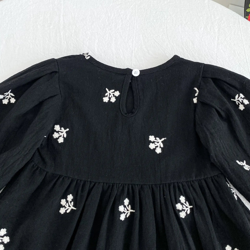 2026 nova primavera meninas vestido de princesa crianças estilo coreano bordado roupas 2-6yrs manga comprida algodão crianças vestido de festa