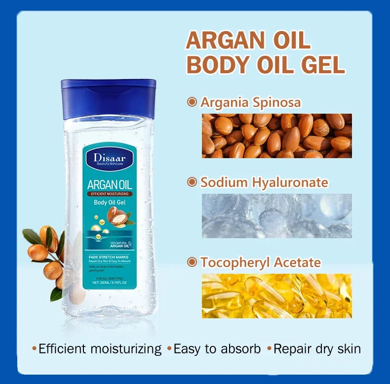 Disaar-Óleo Corporal Extrato de Aloe Vera, Pele Suave, Anti-Rugas, Vitamina C, Óleo Essencial, Hidratante, Pele com Feijão Cacau, 200ml