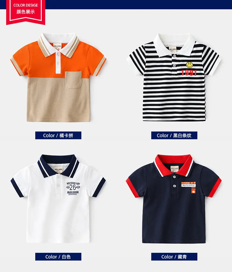 Moda meninos polo camisas de algodão em linha reta formal criança camiseta verão crianças roupas dos miúdos