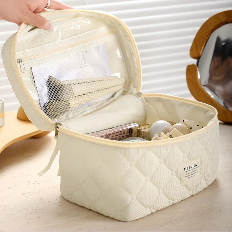 Conjunto de bolsa de maquiagem acolchoada bolsa de maquiagem feminina grande floral sacos de maquiagem bonito algodão bolsa cosmética viagem saco de armazenamento de produtos de higiene pessoal