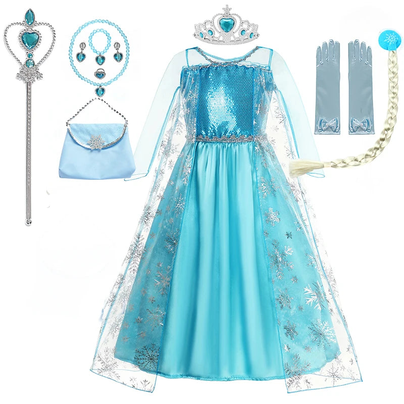 Elsa vestido para meninas elsa malha vestido longo traje crianças carnaval neve rainha cosplay vestido purim festa de aniversário vestido de baile