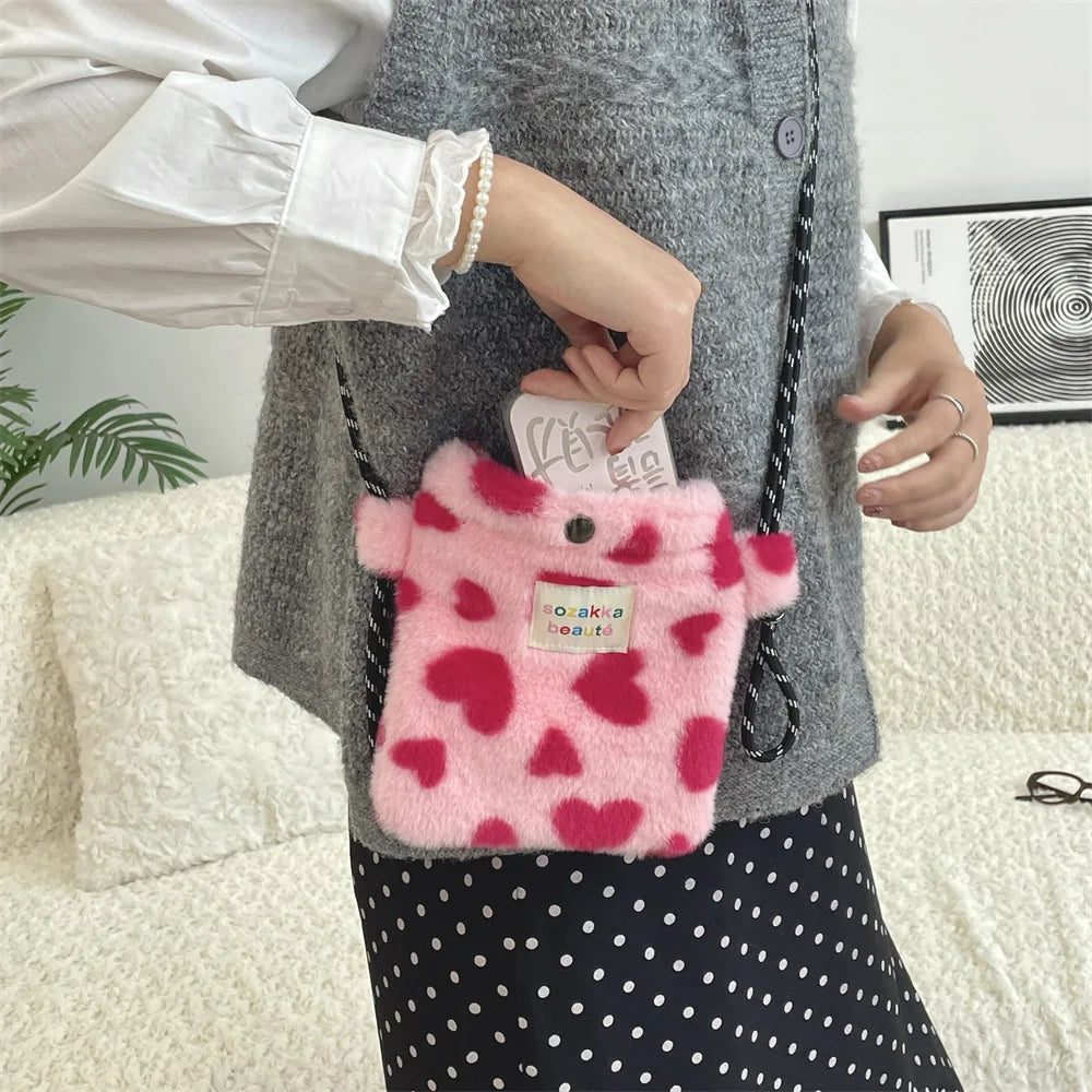 Novo ponto de pelúcia crossbody sacos para mulheres bonito rosa bolsa de ombro bolsas bolsa de telefone portátil