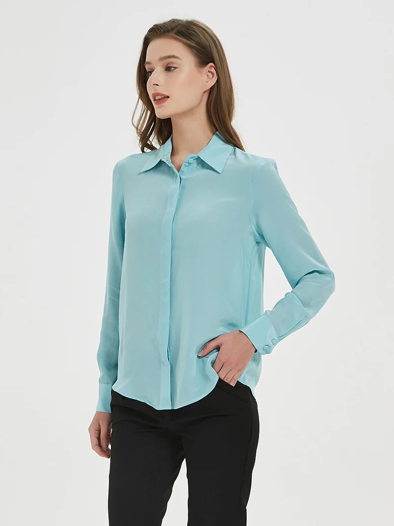 Suyadream camisas femininas de seda 100% seda real sólida manga comprida botão chique blusas 2025 primavera verão escritório senhora topo branco