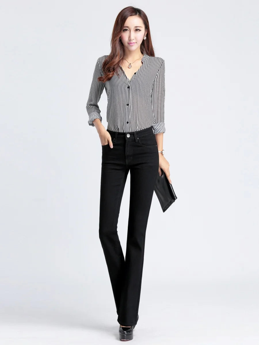 Jeans de cintura média de mulheres, calça casual confortável, elegante, alta qualidade, verão, primavera, verão, 2024