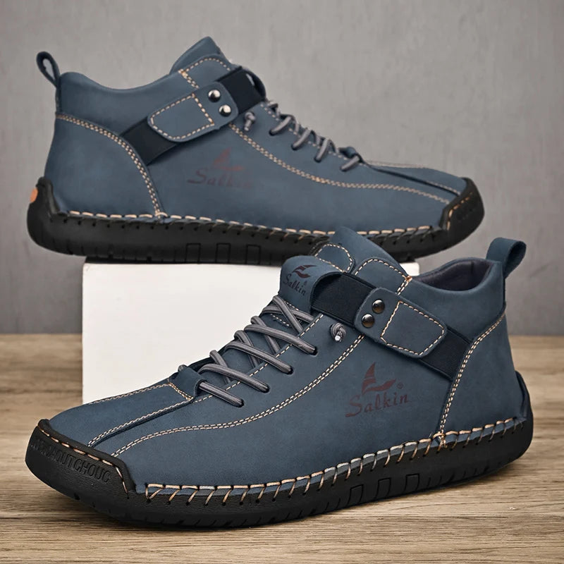 Novo design 2025 tênis de couro masculino homem respirável sapatos de couro artesanal sapatos casuais masculinos botas de tornozelo ao ar livre