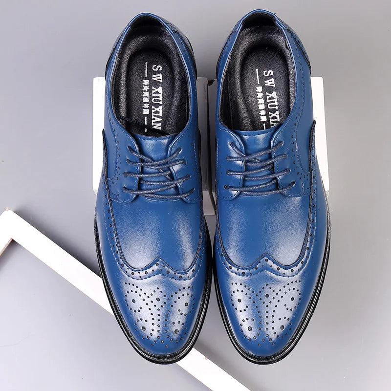 Sapatos oxford masculinos feitos à mão, sapatos clássicos formais de negócios, couro de bezerro genuíno, sapatos sociais brogue