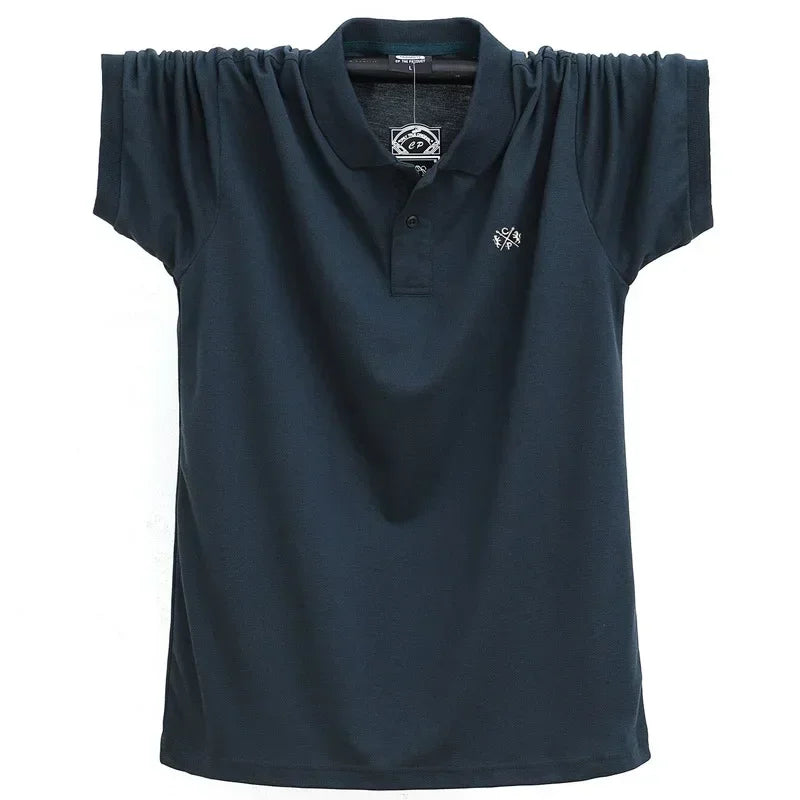 Camisa polo masculina de verão, roupas de marca de algodão puro, camisa polo masculina casual de negócios, manga curta, respirável, camisa polo macia 5xl