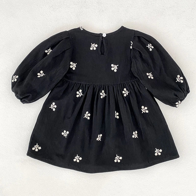 2026 nova primavera meninas vestido de princesa crianças estilo coreano bordado roupas 2-6yrs manga comprida algodão crianças vestido de festa