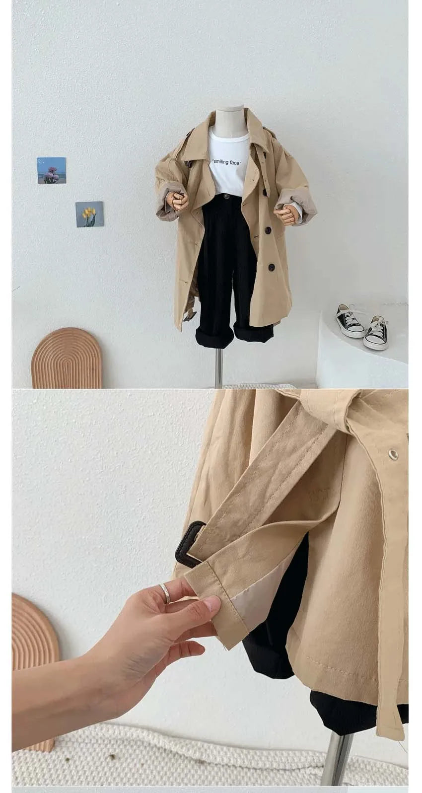 Casaco de manga comprida infantil, jaqueta de meninos e meninas, sobretudo, gola virada para baixo, corta-roupas, primavera, outono, 2 a 10 anos