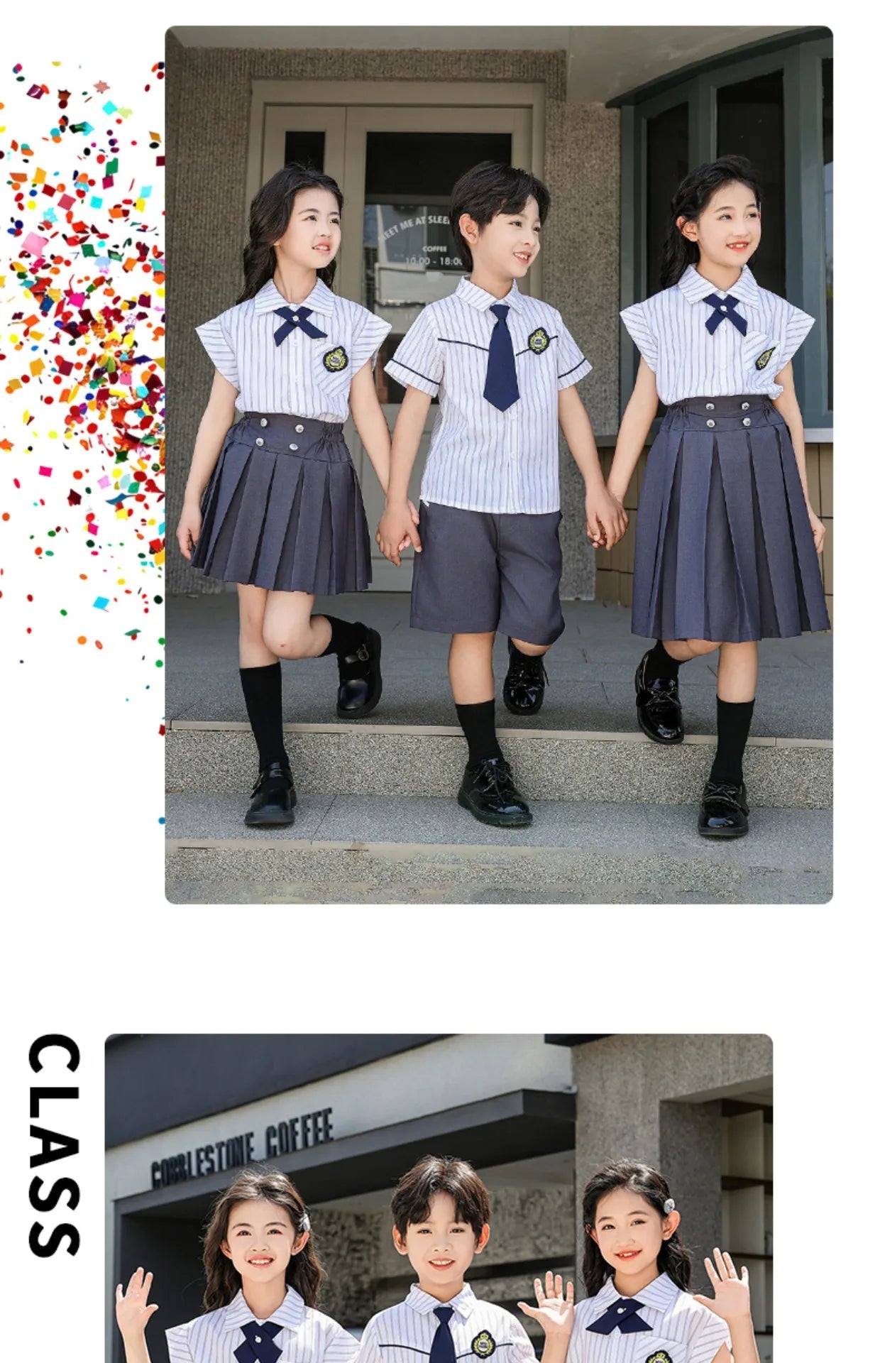 Meninas coreano japonês preppy listrado blusa saias meninos camisas shorts crianças conjuntos de roupas verão estudantes uniformes escolares