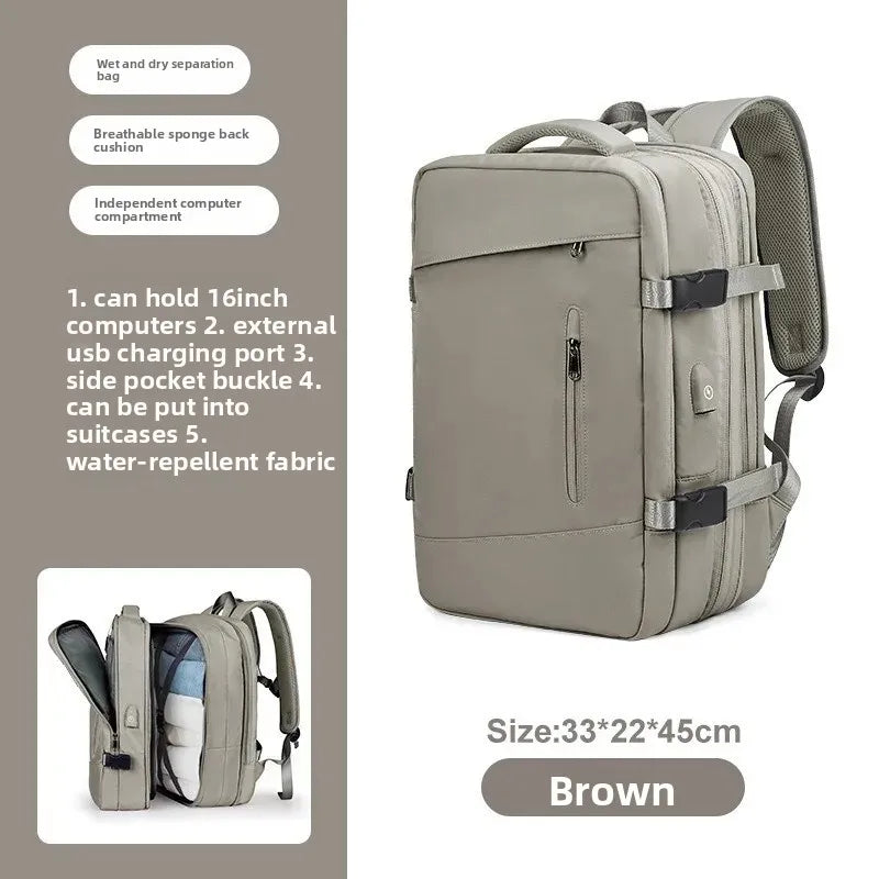 Mochila de viagem expansível de grande capacidade, bolsa de ombro dupla para viagens de negócios, montanhismo e transporte de computador