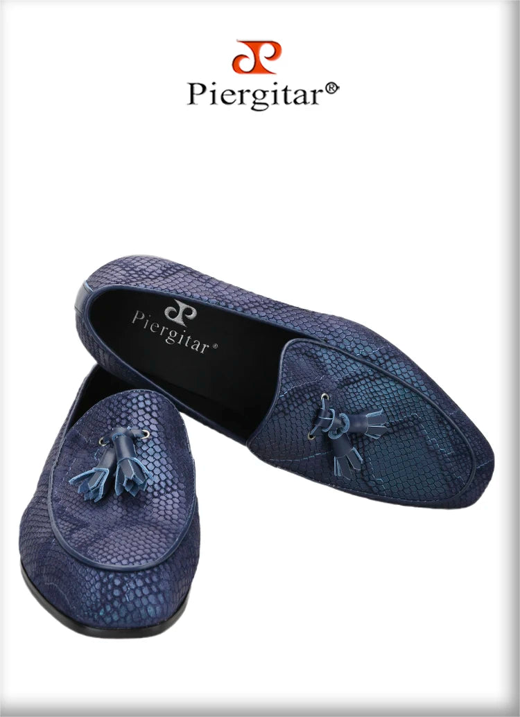 Piergitar-Mocassins de camurça serpentina masculina com borlas de couro combinando, chinelos artesanais para fumar, sola vermelha, novo modelo, 5 cores