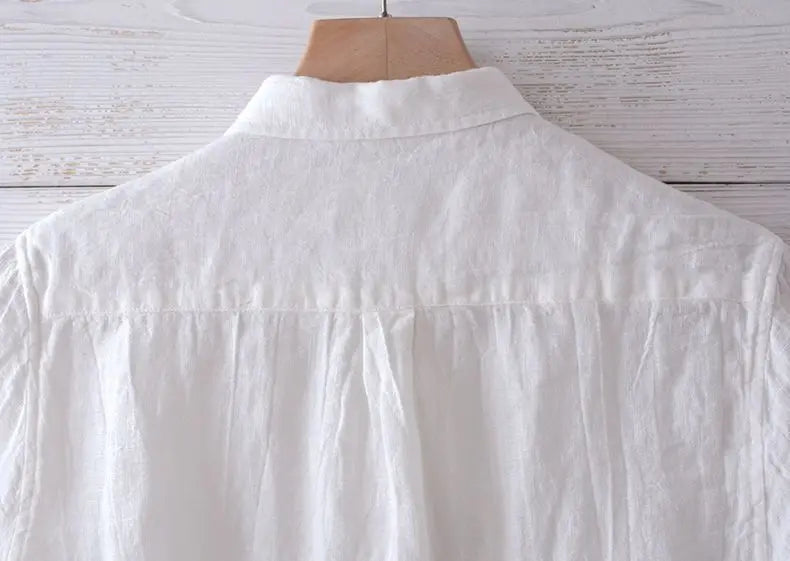 Camisa de Linho de Manga Curta para Homens, Camisa Casual Solta e Fresca de Verão em Cores Sólidas, Estilo Retro Japonês