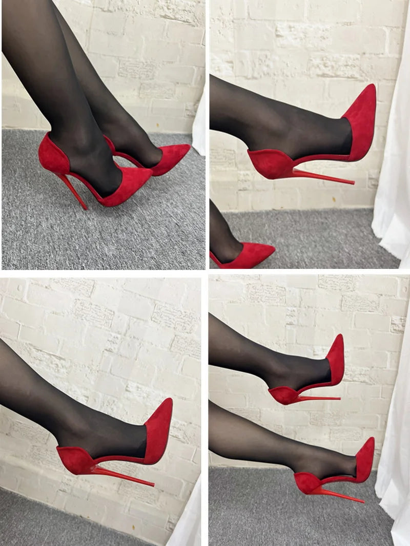 Sapatos Femininos de Salto Alto Flock de 16cm, Sapatos Sexy para Cosplay Masculino, Preto, Forro Vermelho, Slip On, Cores Personalizadas