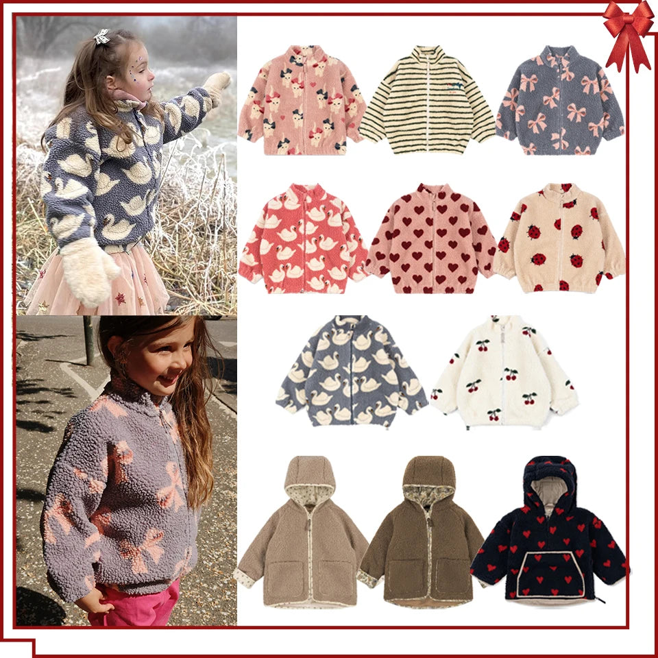 2024 inverno ks crianças algodão lã de cordeiro quente outerwear roupas meninas impressão casacos do bebê meninos mais jaquetas de lã crianças roupas