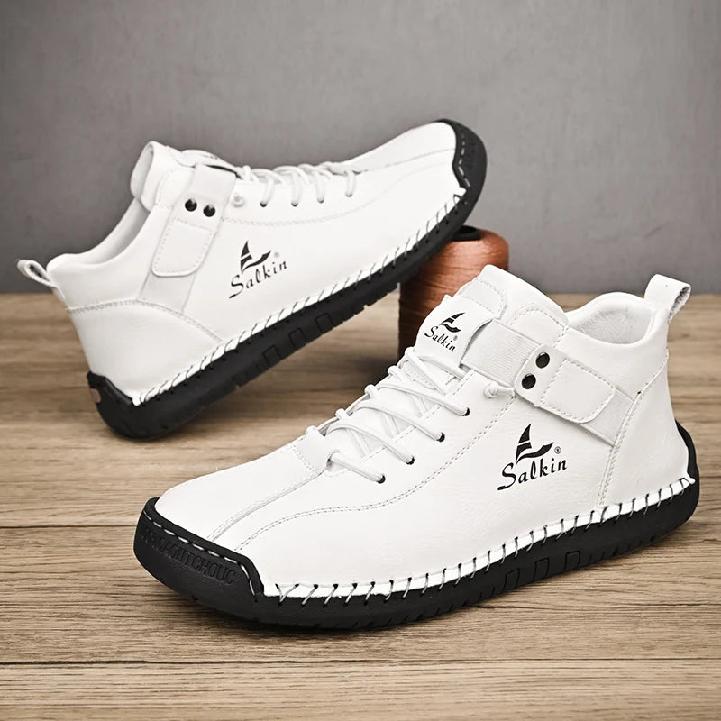Novo design 2025 tênis de couro masculino homem respirável sapatos de couro artesanal sapatos casuais masculinos botas de tornozelo ao ar livre