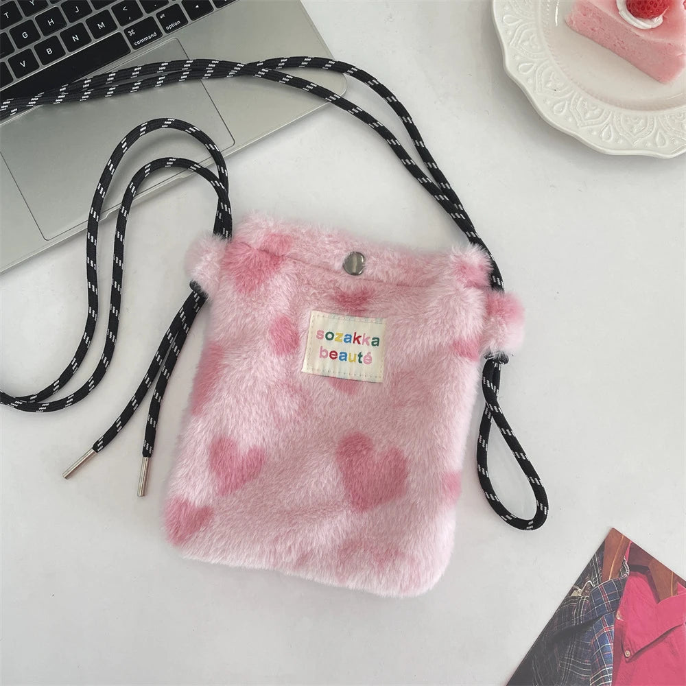 Novo ponto de pelúcia crossbody sacos para mulheres bonito rosa bolsa de ombro bolsas bolsa de telefone portátil