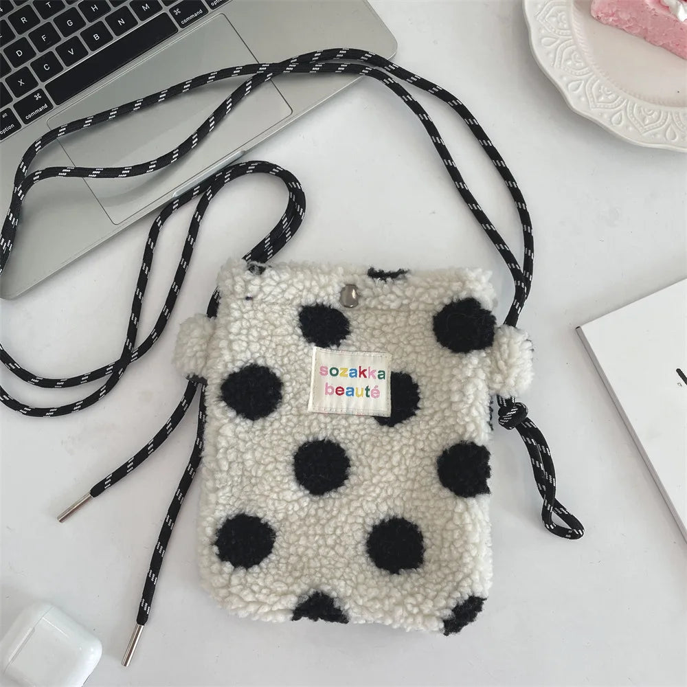 Novo ponto de pelúcia crossbody sacos para mulheres bonito rosa bolsa de ombro bolsas bolsa de telefone portátil